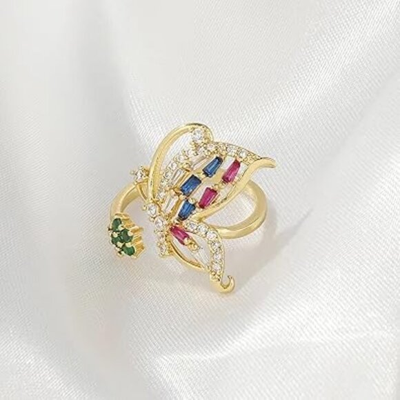 Roberto Coin Jasmine 18K Yellow Gold Diamond Butterfly Ring  Neiman Marcus 18k Gold Plated Colorful Crystal Butterfly Ring